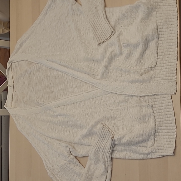 Unbranded Sweaters - Long Semi Sheer White Open Front Cardigan with Pockets